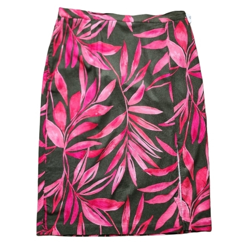 Linen‎ Blend Time & Tru XXXL (22) Tropical Palm Print Midi Skirt